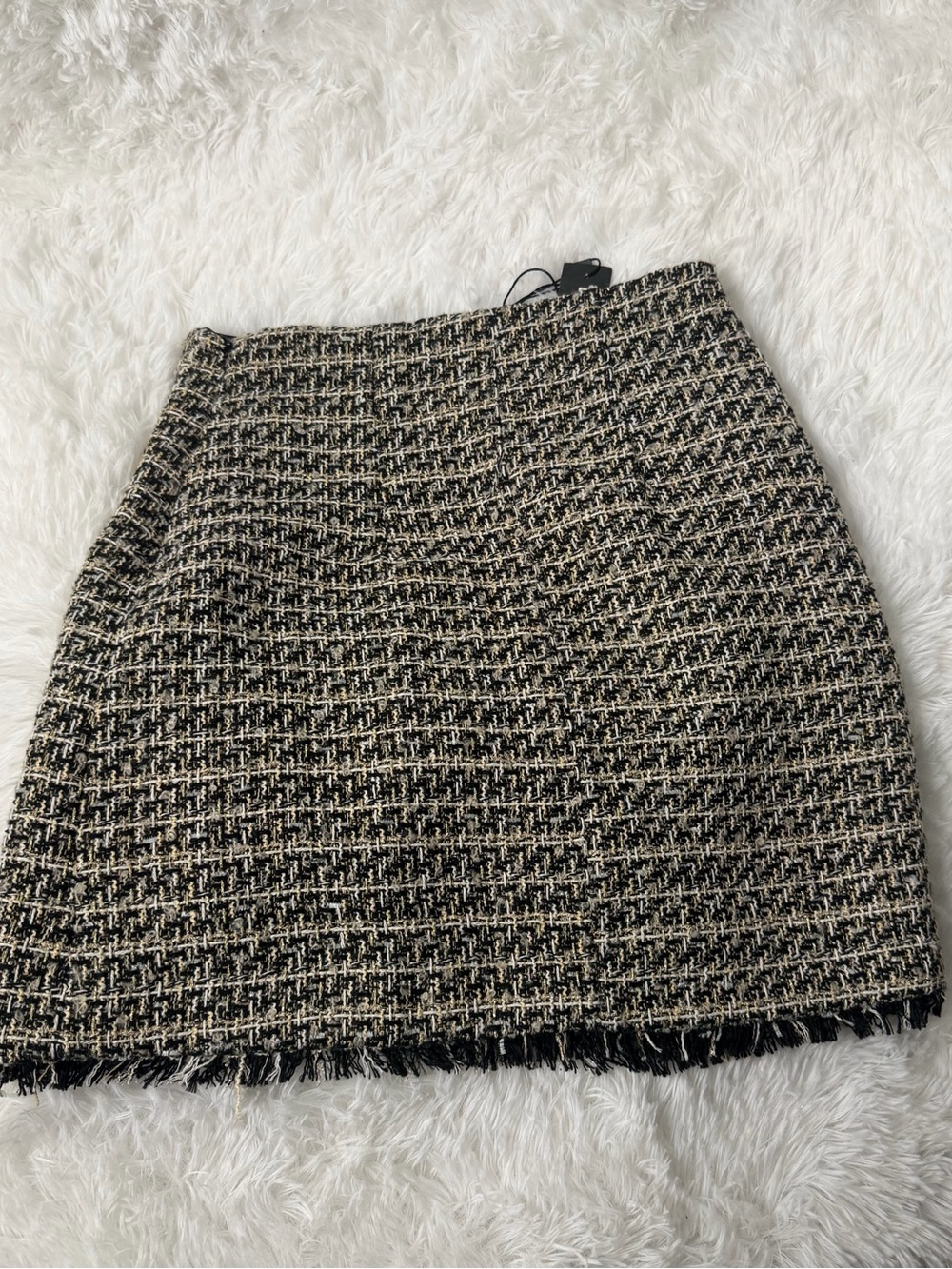 Express Black and Cream Tweed Fringe Mini Skirt - Picture 4 of 5